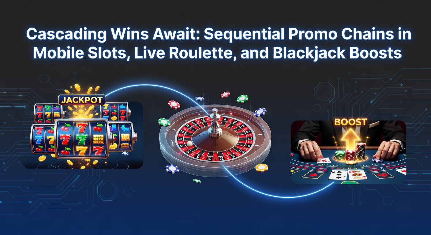 Vibrant mobile slot screen showing cascading reels with sequential bonus triggers, colorful symbols tumbling into place amid glowing promo notifications