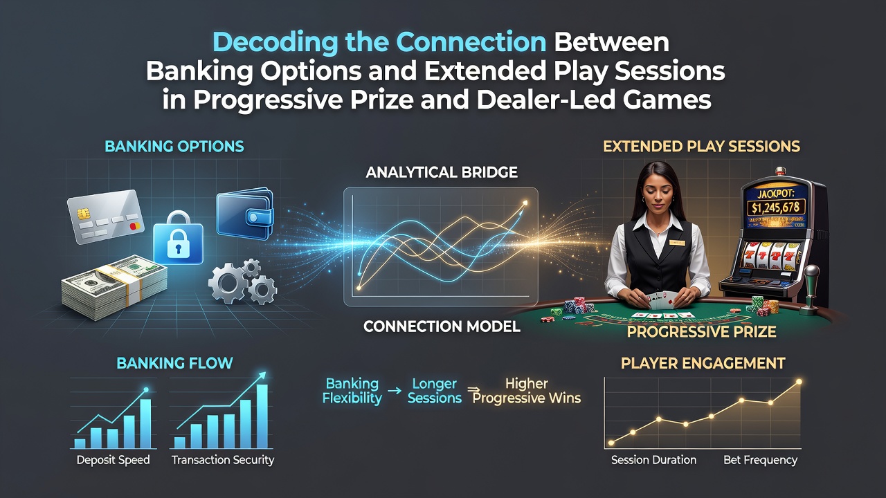 Banking interfaces displayed alongside progressive jackpot counters and live dealer tables showing session flow patterns