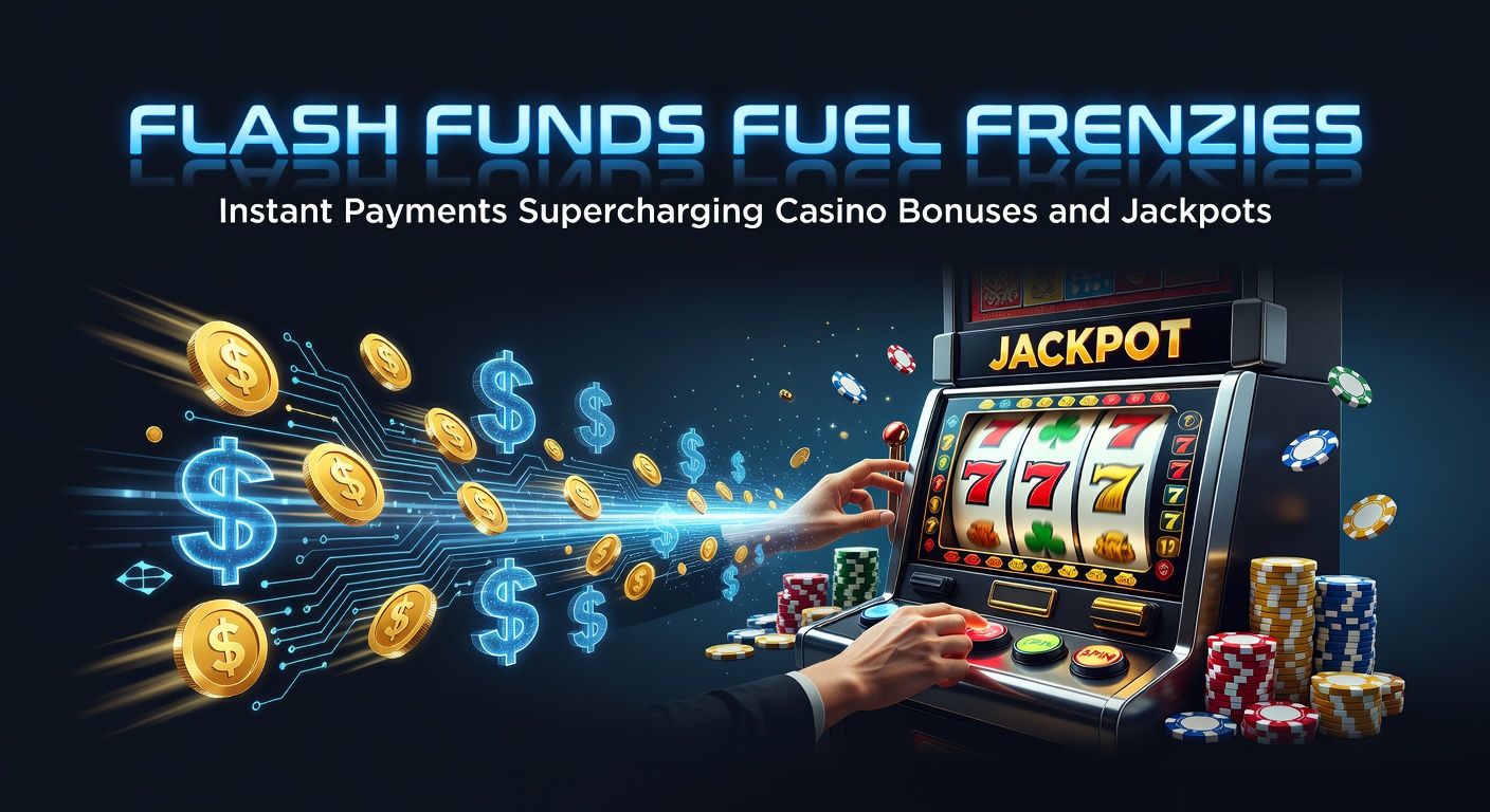 Vibrant casino floor with glowing slot machines and digital payment interfaces highlighting instant fund transfers in action