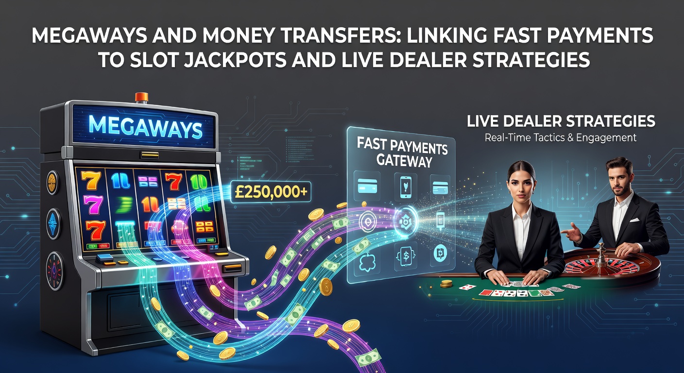Vibrant Megaways slot reels spinning with cascading symbols and jackpot counters, overlaid by icons of lightning-fast payment methods like e-wallets and bank transfers